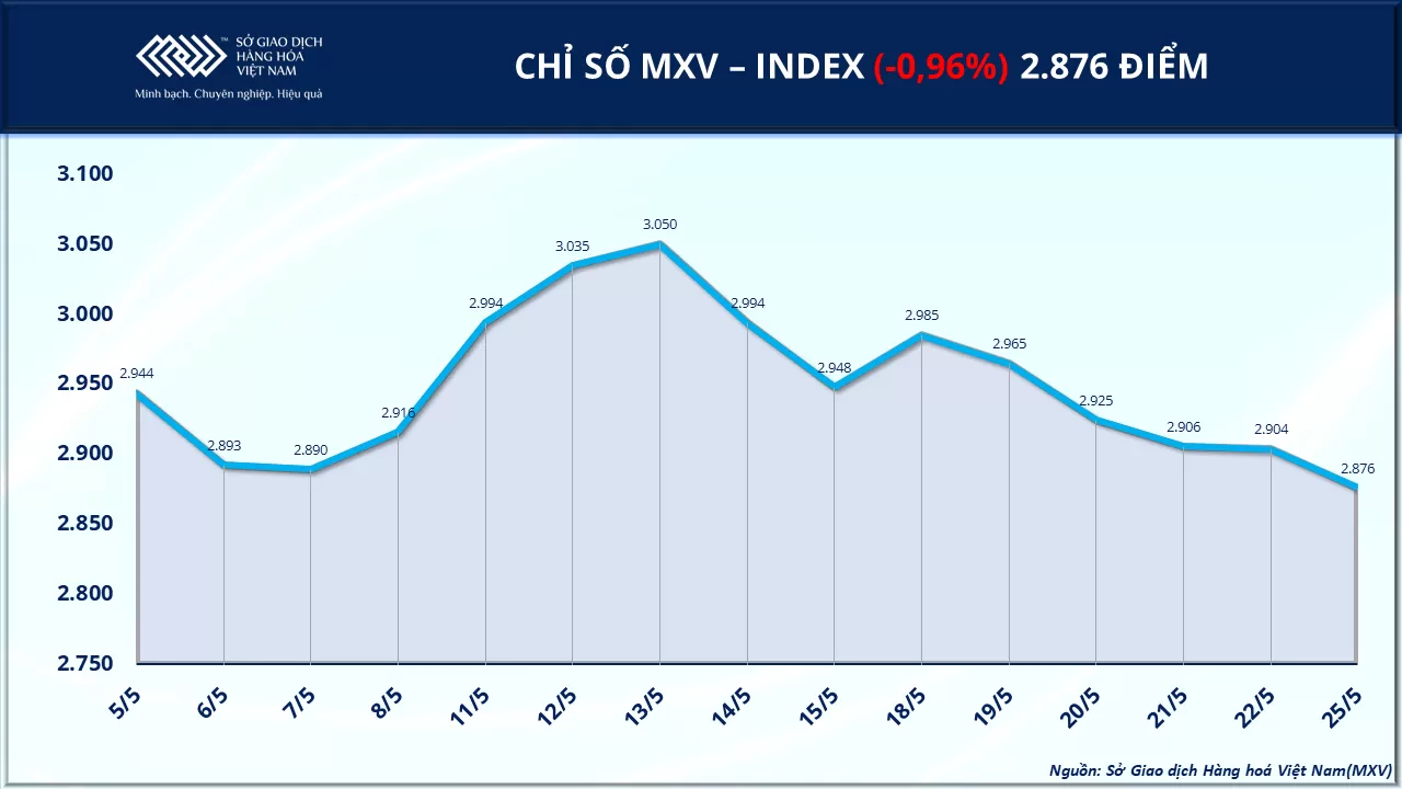 Bản tin MXV ngày 26/05/2026: Áp lực bán lan rộng, MXV-Index rời vùng 2.900 điểm